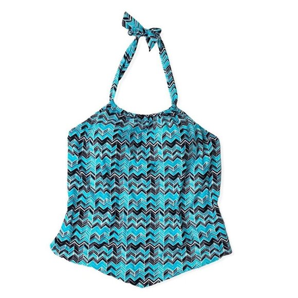 Sea & Sand Plus Size High Neck Tankini Top Women's Swimwear Blue/Black - Picture 1 of 10